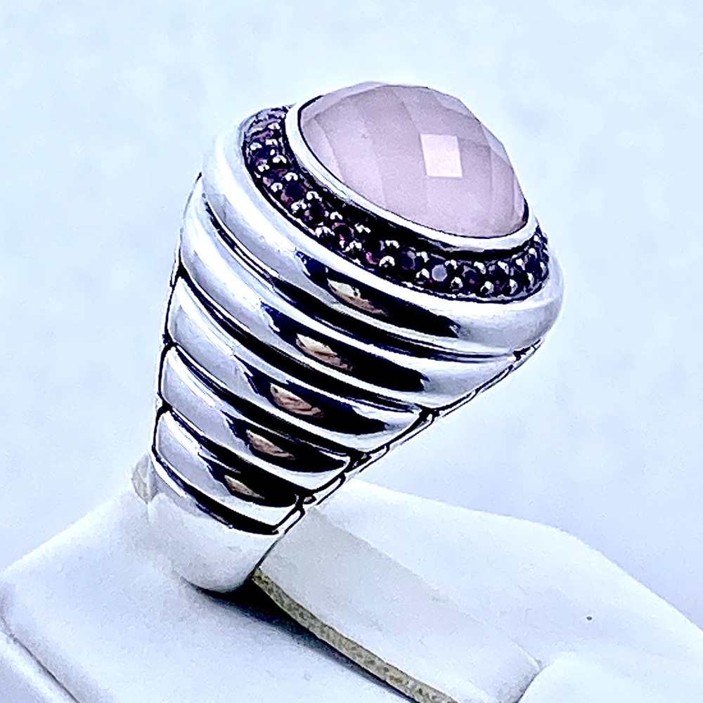 John Hardy Batu Bedeg Rose Quartz Halo Ring - Size 7.25 - Picture 2 of 7